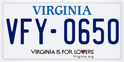 VA license plate VFY0650