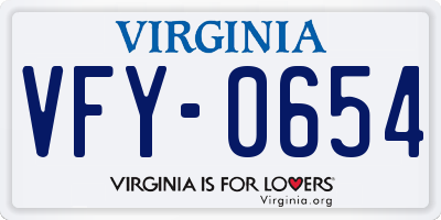 VA license plate VFY0654