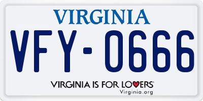 VA license plate VFY0666