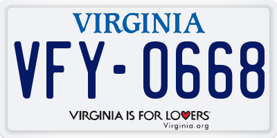 VA license plate VFY0668