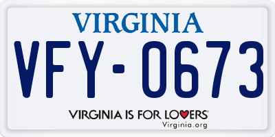 VA license plate VFY0673
