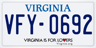 VA license plate VFY0692