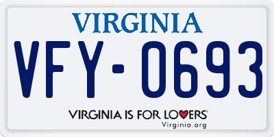 VA license plate VFY0693
