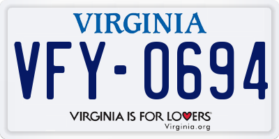 VA license plate VFY0694