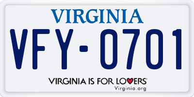 VA license plate VFY0701