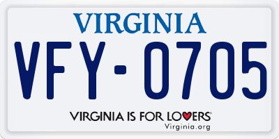VA license plate VFY0705