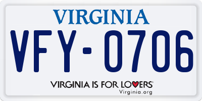 VA license plate VFY0706