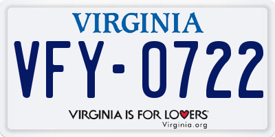 VA license plate VFY0722