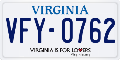 VA license plate VFY0762