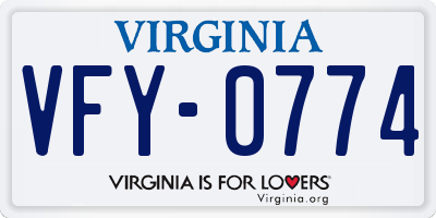 VA license plate VFY0774