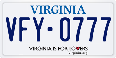 VA license plate VFY0777