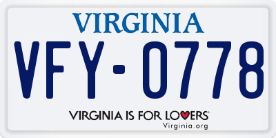 VA license plate VFY0778