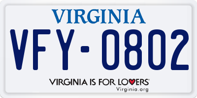 VA license plate VFY0802