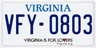 VA license plate VFY0803