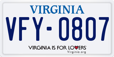VA license plate VFY0807