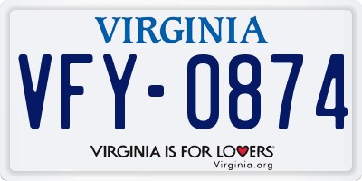 VA license plate VFY0874