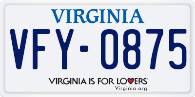VA license plate VFY0875