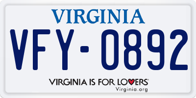 VA license plate VFY0892
