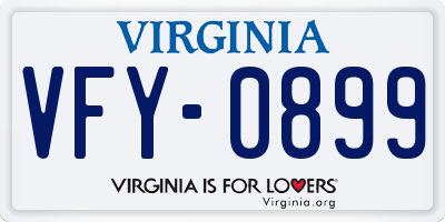 VA license plate VFY0899