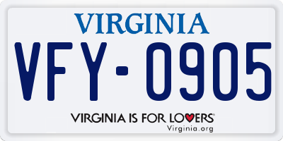 VA license plate VFY0905
