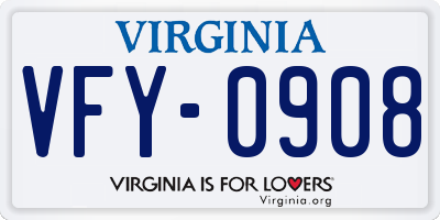 VA license plate VFY0908
