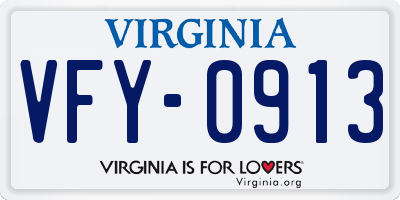 VA license plate VFY0913