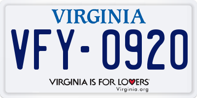 VA license plate VFY0920