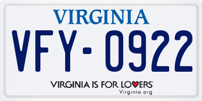 VA license plate VFY0922