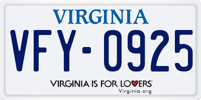 VA license plate VFY0925