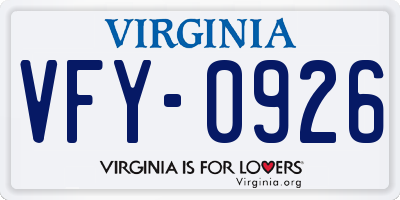VA license plate VFY0926