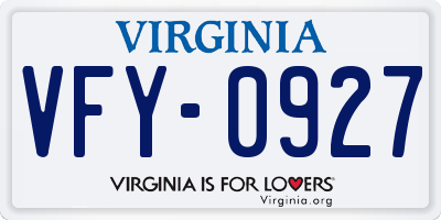 VA license plate VFY0927
