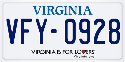 VA license plate VFY0928