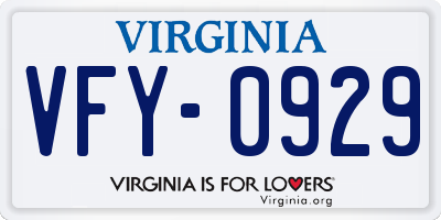 VA license plate VFY0929