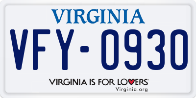 VA license plate VFY0930