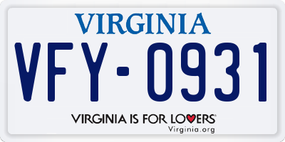 VA license plate VFY0931