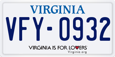 VA license plate VFY0932