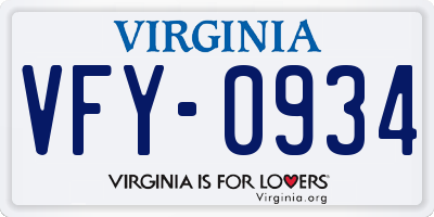 VA license plate VFY0934