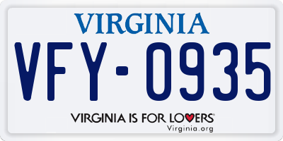 VA license plate VFY0935