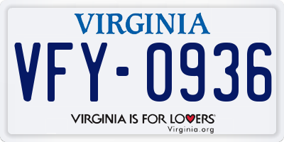 VA license plate VFY0936