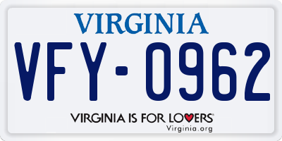 VA license plate VFY0962