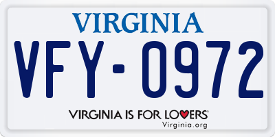 VA license plate VFY0972