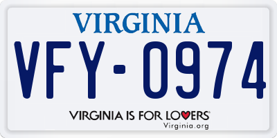 VA license plate VFY0974