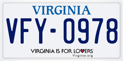 VA license plate VFY0978