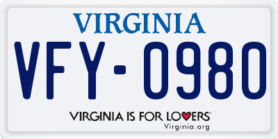 VA license plate VFY0980