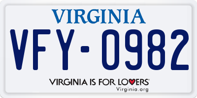 VA license plate VFY0982