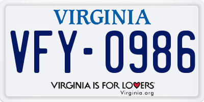 VA license plate VFY0986
