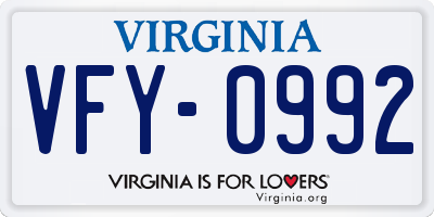 VA license plate VFY0992