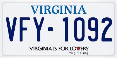 VA license plate VFY1092