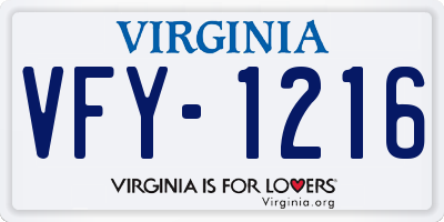 VA license plate VFY1216