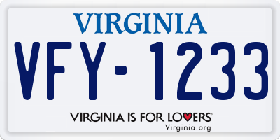 VA license plate VFY1233